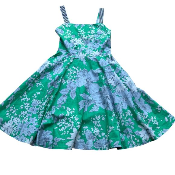 Tuckernuck Dresses & Skirts - Tuckernuck Size XS Green Floral Low Back Pinafore Fit and Flare Mini Sundress